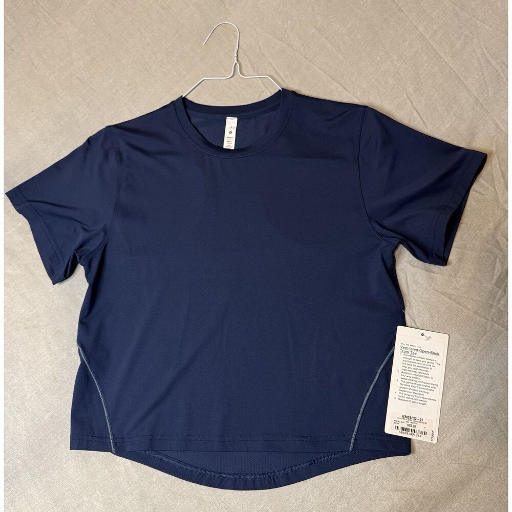 Lululemon Ventilated Open-Back Training Tee 4 Navy Blue Workout Exercise NWT New